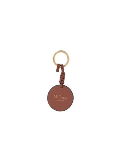 Mulberry Leather Texture Keyring Attachment Round Keychain In Brown