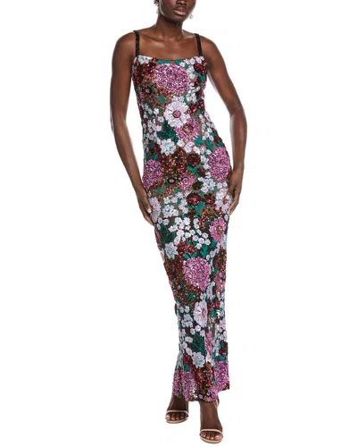 Bronx And Banco Dahlia Floral Sequin Column Gown In Multi