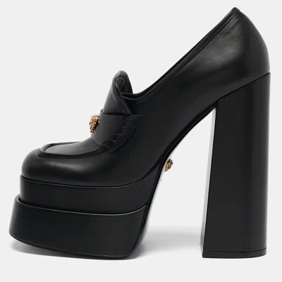 Versace Black Leather Medusa Aevitas Double Platform Pumps