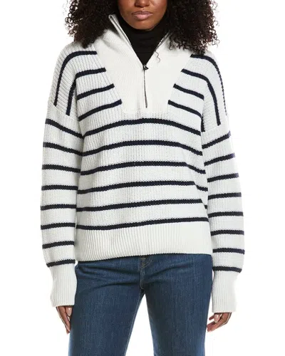 Faherty Mariner Stripe Quarter Zip Sweater In White