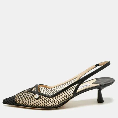 Jimmy Choo Black Mesh And Leather Fetto Slingback Pumps