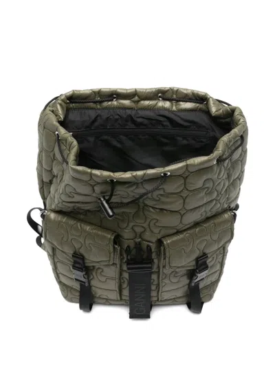 Ganni Nylon Backpack Quilt Pattern Top Handle In Green