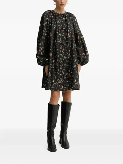 Stine Goya Floral-print Tie-detail Mini Dress In Black
