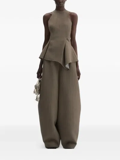 Magda Butrym Wool Peplum Top In Brown