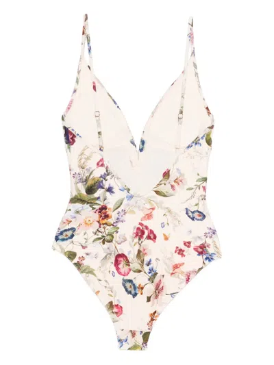Zimmermann Womens Vanilla Floral Patience Tuck Plunge Floral One-piece Swimsuit In Multi