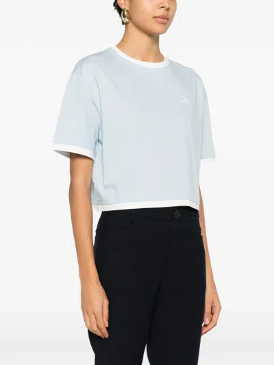 Maje Womens Blue Sky Logo-embroidered Layered-effect Cotton T-shirt In Blue