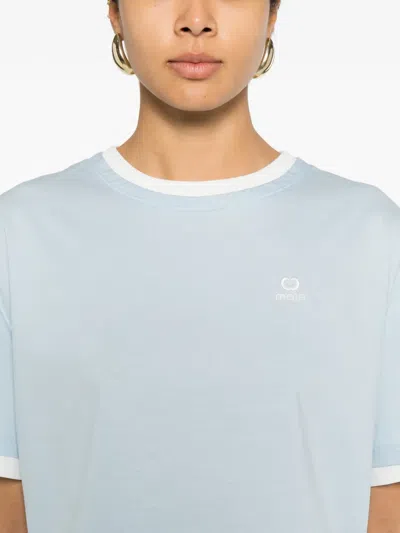 Maje Womens Blue Sky Logo-embroidered Layered-effect Cotton T-shirt In Blue