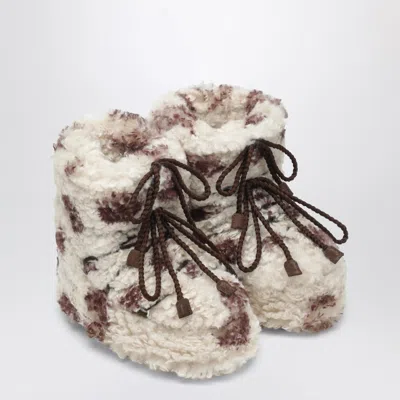 Moon Boot Icon Low Curly Boot With Cow Print In White