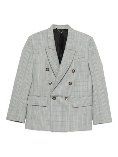 Victoria Beckham Check Wool Double-breasted Tailored Jacket Clothing In Gray