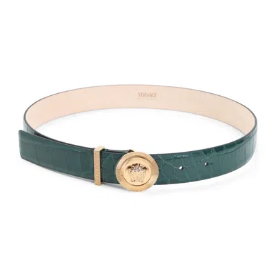 Versace Medusa-motif Leather Belt In Green