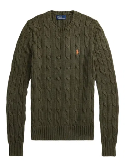 Polo Ralph Lauren Crew Neck Sweater In Cable Knit Cotton In Green