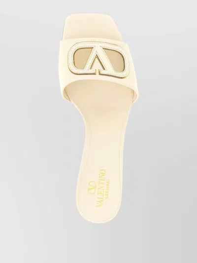 Valentino Vlogo Signature Block Heel Open Toe Slides In White