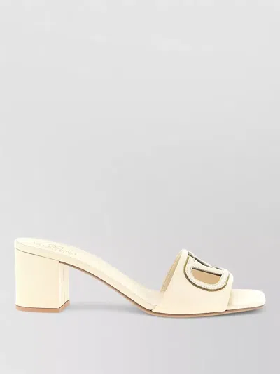 Valentino Vlogo Signature Block Heel Open Toe Slides In White