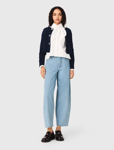 Maje Jewelled Bow-button Cardigan In Blue