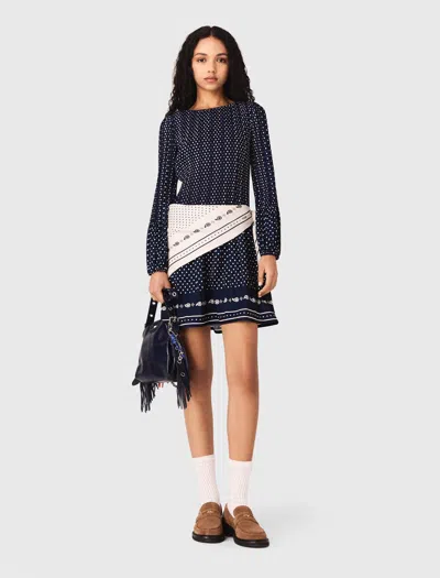 Maje Womens Navy Polka Dot Bandana Patterned Pleated Chiffon Midi Dress In Blue