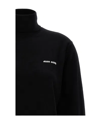 Miu Miu High-necked Long-sleeved Sweater In Black