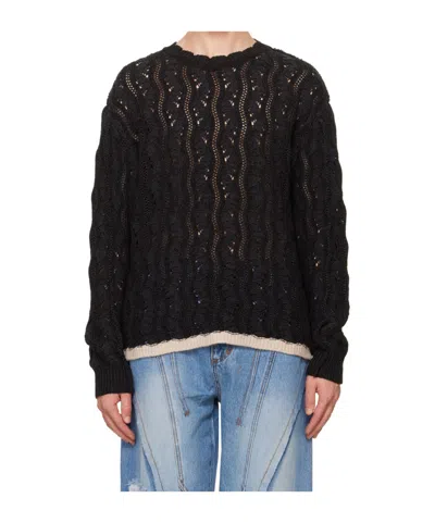 Andersson Bell Black Two-tone Wave Sweater In Black