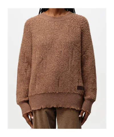 Dsquared2 Waffle-knit Distressed-effect Sweater In Brown
