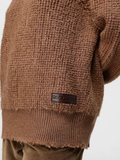 Dsquared2 Waffle-knit Distressed-effect Sweater In Brown