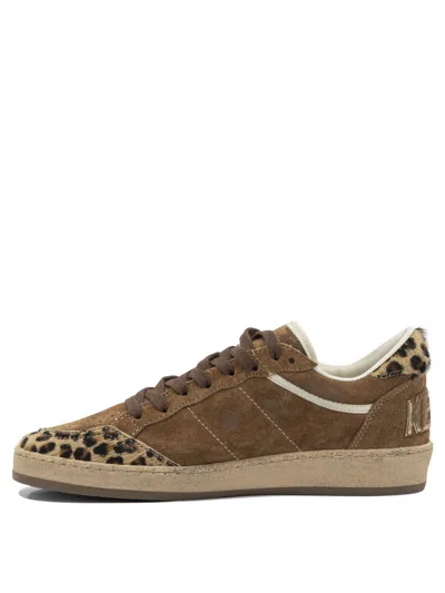 Golden Goose Sneaker Ballstar Low Top With Star Patch With Glitter And Animalier Print In Brown Suede For Women