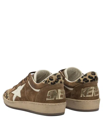 Golden Goose Sneaker Ballstar Low Top With Star Patch With Glitter And Animalier Print In Brown Suede For Women