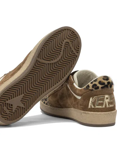 Golden Goose Sneaker Ballstar Low Top With Star Patch With Glitter And Animalier Print In Brown Suede For Women