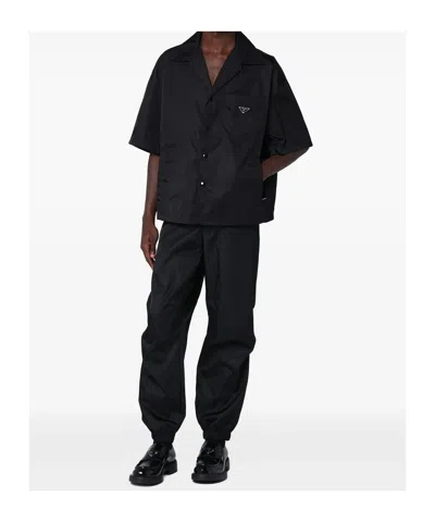 Prada Short Sleeve Collared Jacket Front Pocket In Blue