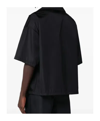 Prada Short Sleeve Collared Jacket Front Pocket In Blue