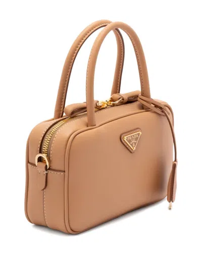 Prada Mini Leather Top Handle With Shoulder Strap Bags In Orange