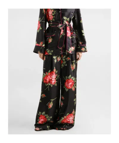Dolce & Gabbana Women Wide-leg Pants With A Rose Bouquet Print In Black