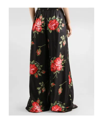 Dolce & Gabbana Women Wide-leg Pants With A Rose Bouquet Print In Black