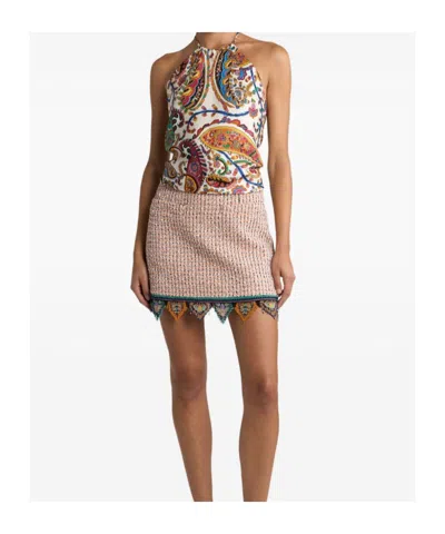 Etro Women Silk Top With American Neckline And Floral Paisley Pattern In Multi