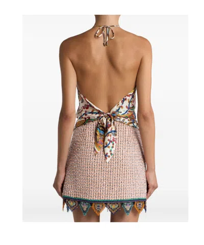 Etro Women Silk Top With American Neckline And Floral Paisley Pattern In Multi
