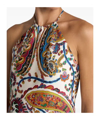 Etro Women Silk Top With American Neckline And Floral Paisley Pattern In Multi
