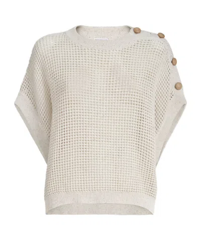 Brunello Cucinelli Buttoned Open-knit Top In Brown