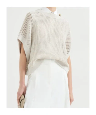 Brunello Cucinelli Buttoned Open-knit Top In Brown