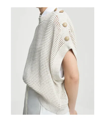 Brunello Cucinelli Buttoned Open-knit Top In Brown