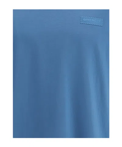Givenchy Men Cotton T-shirt With Logo Patch In Blue