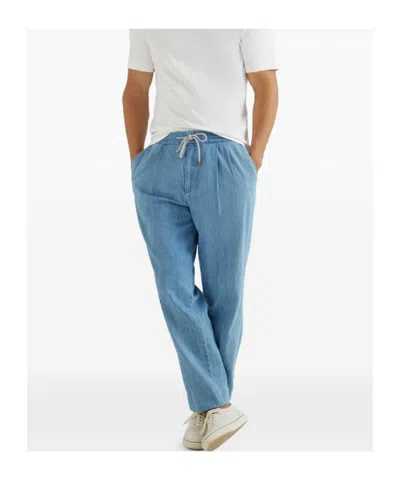 Brunello Cucinelli Drawstring-waist Pleated Jeans In Blue