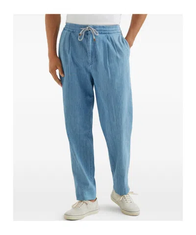 Brunello Cucinelli Drawstring-waist Pleated Jeans In Blue