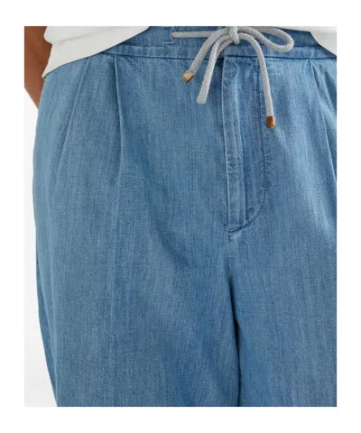 Brunello Cucinelli Drawstring-waist Pleated Jeans In Blue