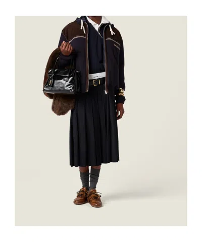 Miu Miu Drawstrings Hooded Jacket In Blue