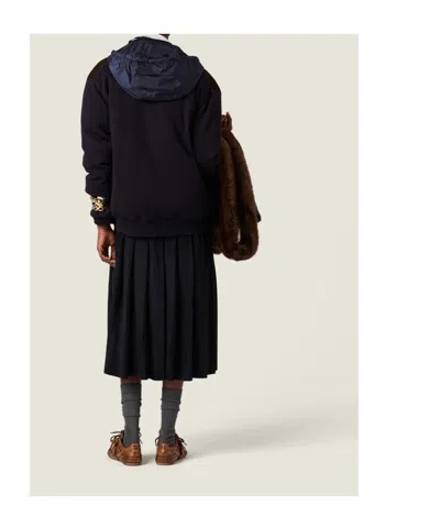 Miu Miu Drawstrings Hooded Jacket In Blue