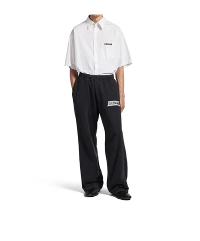 Balenciaga Short Sleeve Silk Blend Button Down Shirt In White