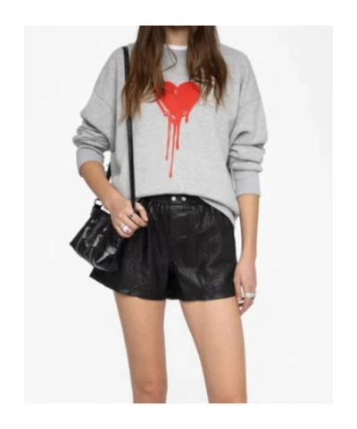 Zadig & Voltaire Womens Gris Chine Clai Oscar Heart-print Long-sleeve Cotton-jersey Sweatshirt In Gray