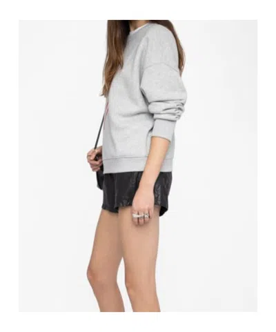 Zadig & Voltaire Womens Gris Chine Clai Oscar Heart-print Long-sleeve Cotton-jersey Sweatshirt In Gray