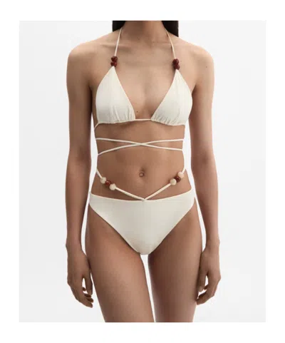 Magda Butrym Strappy Triangle Bikini Top In Cream With Beads In White
