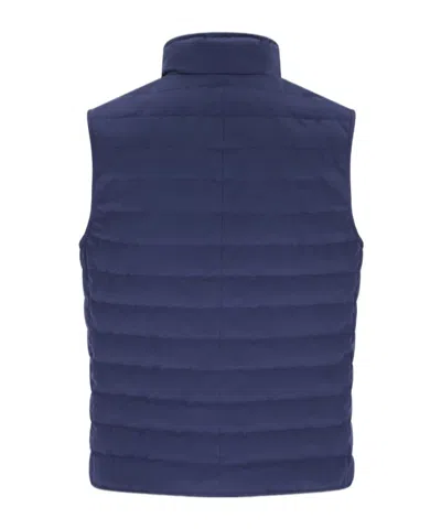 Brunello Cucinelli High Neck Quilted Sleeveless Down Vest In Blue