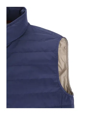 Brunello Cucinelli High Neck Quilted Sleeveless Down Vest In Blue