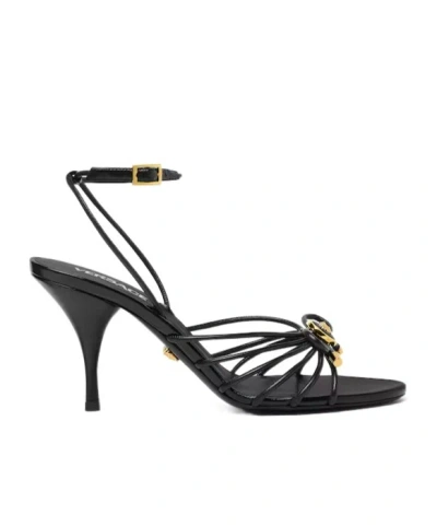 Versace Nappa Leather Sandals Strappy Design Ankle Strap In Animal Print
